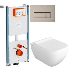 Комплект Унитаз подвесной VitrA Shift 7742B003-0075 белый глянцевый + Крышка DIWO Шифт 0405 с микролифтом + Инсталляция V-Fix Core 732-5800-01PV + Кнопка Root Square 740-2395 никель