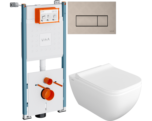 Комплект Унитаз подвесной VitrA Shift 7742B003-0075 белый глянцевый + Крышка DIWO Шифт 0405 с микролифтом + Инсталляция V-Fix Core 732-5800-01PV + Кнопка Root Square 740-2395 никель