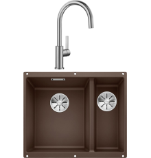 Комплект Мойка кухонная Blanco Subline 340/160-U кофе, левая + Смеситель Candor 523120