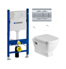 Комплект Унитаз подвесной Santek Нео 1WH302423 с микролифтом + Инсталляция Geberit Duofix Delta 458.149.21.1 с кнопкой смыва, хром