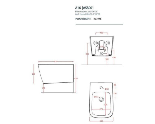 Artceram A16 Биде подвесное 52,5х36см, 1 отв под смеситель, цвет: grigio oliva. ASB001 15 00 Artceram A16 Биде подвесное 52,5х36см, 1 отв под смеситель, цвет: grigio oliva. ASB001 15 00