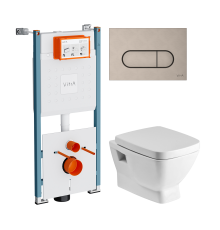 Комплект Унитаз подвесной Santek Нео 1WH302423 с микролифтом + Инсталляция VitrA V-Fix Core 732-5800-01PV + Кнопка Root Round 740-2295 никель