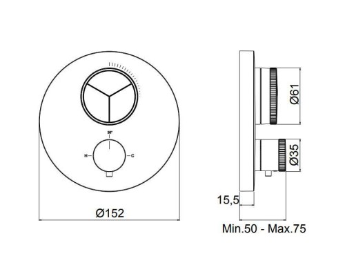 Almar Core Смеситель для душа, встраиваемый, термостатический, цвет: черный металл брашированный PVD. E176633.AB