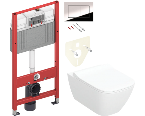 Комплект Унитаз подвесной Geberit Smyle Square 500.685.01.1 + Инсталляция TECE Now 9400412 4 в 1 с кнопкой смыва Комплект Унитаз подвесной Geberit Smyle Square 500.685.01.1 + Инсталляция TECE Now 9400412 4 в 1 с кнопкой смыва
