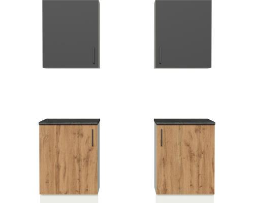 Кухонный гарнитур Domaci Болонья 180 см, фасад дуб вотан, графит, ручка черная, столешница луна KUH-709590