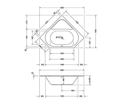 Duravit D-code Ванна угловая 140х140х42см., встраиваемая, акрил, цвет: белый. 700137000000000