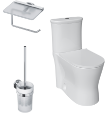 Комплект Унитаз-компакт DIWO Кострома 0422 крышка белая с микролифтом + Бачок 0422 + Держатель AM.PM X-Joy A85A341500 с полкой для телефона, хром + Ершик A85A33300 хром