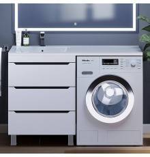 Тумба с раковиной Uperwood Tanos 120 L под стиральную машину, напольная, белая, графит, 3 ящика