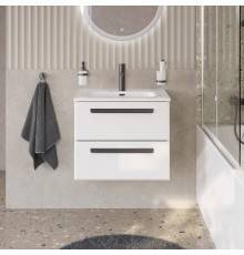 Тумба с раковиной Cezares Eco Cer-N 70, bianco lucido, раковина Duet 70, ручки матовые черные