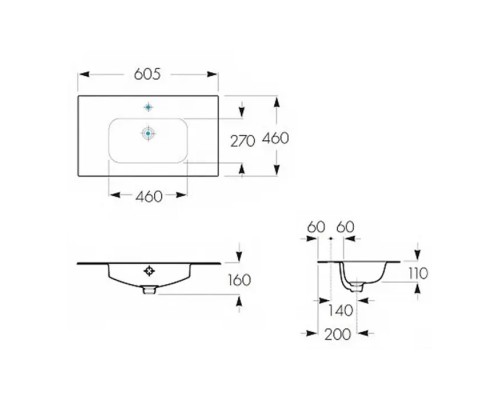Roca Victoria-N UNIK Раковинаnbsp;подвесная 60x46x16см., с 1 отв., цвет: белый. 7.3279.9.E00.0