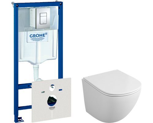 Комплект Унитаз подвесной Owl 1975 Vind TOWLT190302 безободковый + Инсталляция Grohe Rapid SL 38772001 3 в 1 с кнопкой смыва + Шумоизоляция 37131000