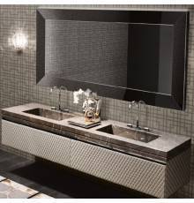 VITAGE milldue edition FOUR SEASONS Комплект мебели с базой, интегрированными раковинами PLANS, зеркалом YORK, 216см, подвесной, Цвет: мрамор bronzo amani-B58/ экокожа visione-223/ черный хром. 4356.216.B58.3.2,  9502,  F114.223.96,  8251.96