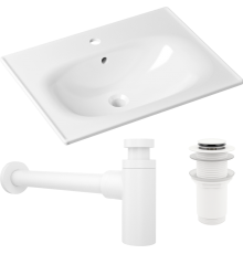Комплект Раковина Lavinia Boho Bathroom Sink 33312010 + Донный клапан Wellsee Drainage System 182138000 матовый белый + Сифон 182108000 белый