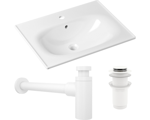 Комплект Раковина Lavinia Boho Bathroom Sink 33312010 + Донный клапан Wellsee Drainage System 182138000 матовый белый + Сифон 182108000 белый