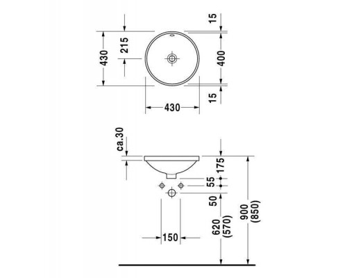 Duravit Architec Раковина 40 см, без отв., встраиваемая снизу, шлифованная, с переливом, цвет: белый. 0468400022