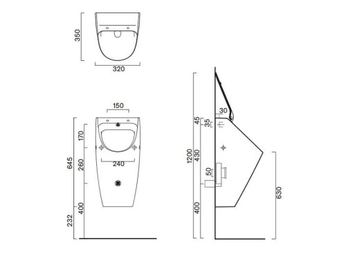 Catalano Писсуар 64x32см Rimless, с отв. под крышку, цвет: черный матовый. 0932641022
