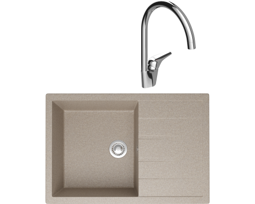 Комплект Мойка кухонная Domaci Болонья М-161-004 песочная + Смеситель Ливорно