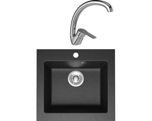 Комплект Мойка кухонная Domaci Болонья М-35-007 антрацит + Смеситель Равенна