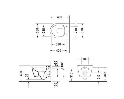 Duravit ME BY Starck Унитаз подвесной 48х37см., Compact Rimless, включая крепление Durafix, цвет: белый. 25300900001 Duravit ME BY Starck Унитаз подвесной 48х37см., Compact Rimless, включая крепление Durafix, цвет: белый. 25300900001