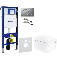 Комплект Унитаз подвесной Geberit AquaClean Mera Comfort 146.214.11.1 с системой удаления запахов, альпийский белый + Крепления Duofix 111.815.00.1 к стене + Шумоизоляция 156.050.00.1 + Инсталляция UP 320 111.300.00.5 + Кнопка Sigma 01 115.770.JQ.5 лакиро