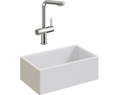 Комплект Мойка кухонная Domaci Сиена 50276-101 белый глянец + Смеситель STWORKI 23020-648/1BG-IG11