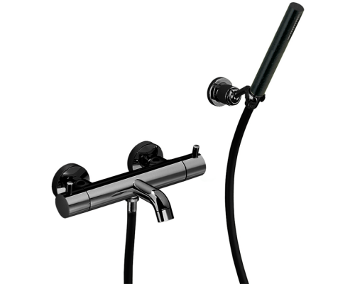 CISAL Less New Смеситель термостатический настенный для ванны/душа с ручной лейкой,держателем и шлангом, цвет: черный матовый . LND2301640
