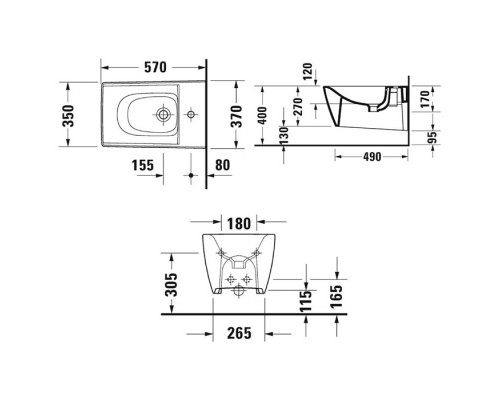 Duravit Viu Биде подвесное 37х57см.,  с 1 отв под смеситель, цвет: белый. 2292150000