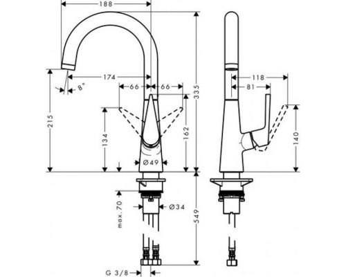 Hansgrohe Talis M51 Смеситель для кухни, на 1 отв однорычажный, поворотный излив 174мм, 1jet, h215мм, цвет: нержавейка. 72814800 Hansgrohe Talis M51 Смеситель для кухни, на 1 отв однорычажный, поворотный излив 174мм, 1jet, h215мм, цвет: нержавейка. 72814800