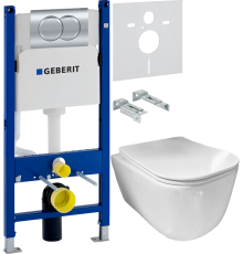 Комплект Унитаз подвесной Ceramicanova New Day CN3005 с микролифтом, безободковый + Инсталляция Geberit Duofix Delta 458.149.21.1 с кнопкой смыва, хром + Шумоизоляция 156.050.00.1