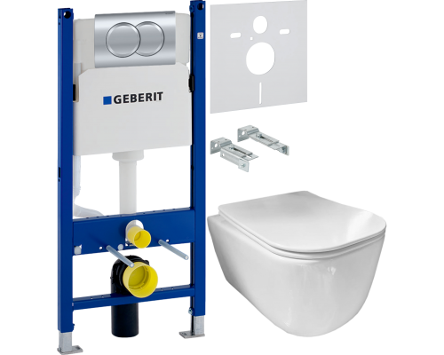 Комплект Унитаз подвесной Ceramicanova New Day CN3005 с микролифтом, безободковый + Инсталляция Geberit Duofix Delta 458.149.21.1 с кнопкой смыва, хром + Шумоизоляция 156.050.00.1