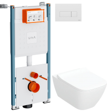 Комплект Унитаз подвесной Geberit Smyle Square 500.685.01.1 + Инсталляция VitrA V-Fix Core 732-5800-01PV + Кнопка Root Square 740-2300 белая глянцевая