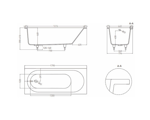 LOFO by Salini Ванна встраиваемая 180х80см, овальная чаша, материал: Solid Surface, цвет: белый матовый. UM12322