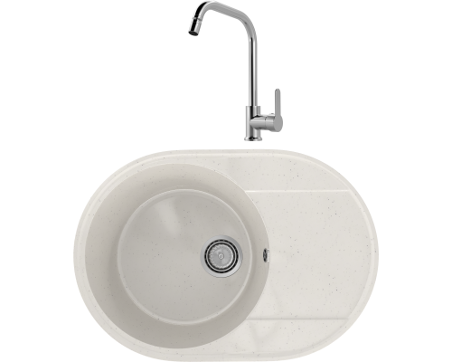 Комплект Мойка кухонная Practik PR-M 610-001 белый камень + Смеситель MEGA City MG- ZRV104 хром