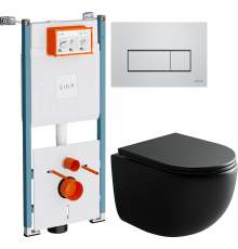 Комплект Унитаз подвесной Ceramicanova UP Rimless CN4007MB + Инсталляция VitrA V-Fix Core 732-5800-01PV + Кнопка Root Square 740-2380 хром