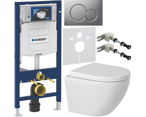 Комплект Унитаз подвесной BelBagno Sfera-r + Крышка Norma BB865SC с микролифтом + Инсталляция Geberit Duofix UP 320 111.300.00.5 + Кнопка Sigma 01 115.770.JQ.5 лакированная, матовый хром + Крепления 111.815.00.1 к стене + Шумоизоляция