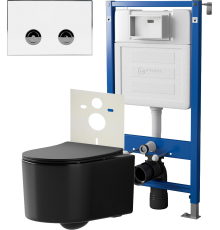 Комплект Унитаз подвесной Point Веста PN41701BM + Инсталляция PN45121 пневматическая + Кнопка Венера PN44071WC белая, хром