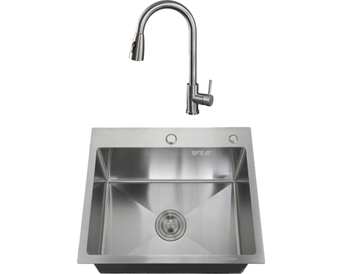 Комплект Мойка кухонная РМС MR-5050 c корзиной и дозатором, нержавеющая сталь + Смеситель SUS124-017F-2 сталь