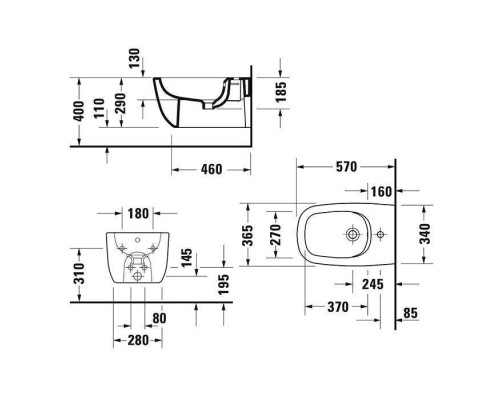 Duravit Aurena Биде подвесное 36.5x57cм, с креплением, цвет: белый глянец. 272115AA00