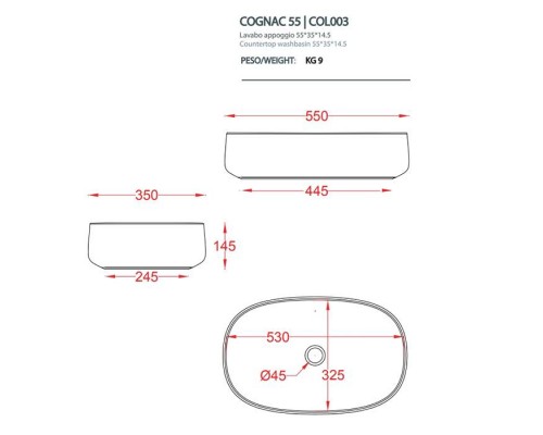 Artceram Cognac Раковина 55х35 см, без отв., накладная, цвет: ombra bruciata. COL003 19 00 Artceram Cognac Раковина 55х35 см, без отв., накладная, цвет: ombra bruciata. COL003 19 00
