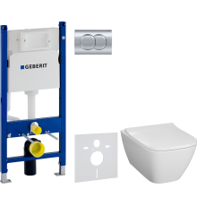 Комплект  Унитаз подвесной Geberit Smyle Square 500.683.01.1 с крышкой-сиденьем с микролифтом + Система инсталляции для унитазов Geberit Duofix Delta
