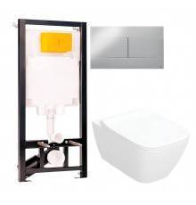 Комплект Унитаз подвесной Geberit Smyle Square 500.685.01.1 с микролифтом + Инсталляция OLI 80 ECO Sanitarblock mechanic 3 в 1 с кнопкой смыва