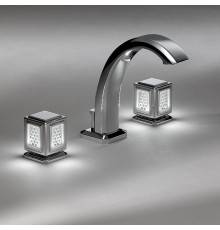 THG Meacute;tropolis cristal clair Смеситель для раковины на 3 отверстия, ручки с подсветкой, с донным клапаном, цвет: хром. A2A-A02-151LED