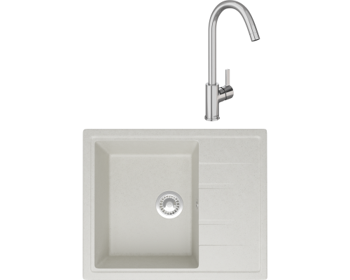 Комплект Мойка кухонная Domaci Болонья М-150-001 белая + Смеситель Ливорно