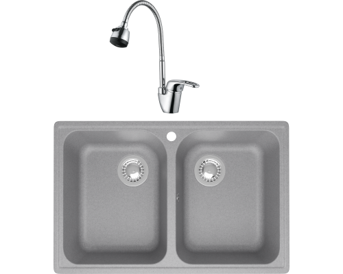Комплект Мойка кухонная Domaci Болонья М-260-006 светло-серая + Смеситель Ливорно WFD04163B
