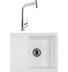 Комплект Мойка Reflexion Plato RX1457WH белая + Смеситель MEGA Life MG-TK09 хром
