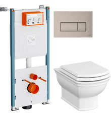 Комплект Унитаз подвесной VitrA Valarte 7805B003-0075 + Крышка 124-003-009 с микролифтом + Инсталляция V-Fix Core 732-5800-01PV + Кнопка Root Square 740-2395 никель