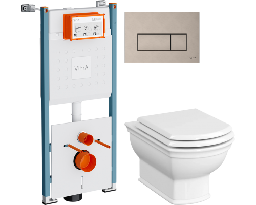 Комплект Унитаз подвесной VitrA Valarte 7805B003-0075 + Крышка 124-003-009 с микролифтом + Инсталляция V-Fix Core 732-5800-01PV + Кнопка Root Square 740-2395 никель