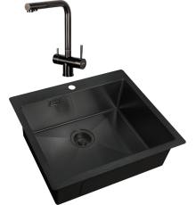 Комплект Мойка кухонная Zorg Light ZL R 590510 GRAFIT + Смеситель Inox SZR-7039 GRAFIT графит