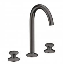 Axor One Смеситель для раковины Sel 170, на 3 отв., круглая ручка, с донным клапаном Push-Open, цвет: шлифованный черный хром. 48070340