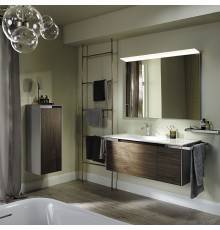 Burgbad Yso Комплект подвесной мебели 128x49x45 см, с прямоугольным  керамической раковиной слева, с  2-мя полотенцедержателями, цвет: светло-серый глянцевый/фасада коньячный орех. SFAC111 L K0396 F2321 C0001*1,  SEYH110